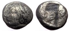 Greek IONIA, Phokaia, AR diobol (Silver, 1.19g, 9mm) c. 521-478 BC IONIA, Phokaia, AR diobol (Silver, 1.19g, 9mm) c. 521-478 BC Obv: Head of a nymph to left, wearing a sakkos adorned with a central ba