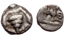 Greek Ionia, Ephesos AR Tetartemorion (Silver, 5mm, 0.17 g) ca 500-420 BC. Ionia, Ephesos AR Tetartemorion (Silver, 5mm, 0.17 g) ca 500-420 BC. Obv: Bee with straight wings Rev: Eagle’s head right in 