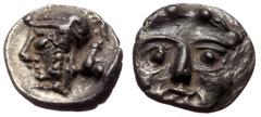 Greek Ionia, Kolophon AR Tetartemorion (Silver, 0.19g, 6mm) Circa 525-490 BC. Laureate head of Apollo facing ... Ionia, Kolophon AR Tetartemorion (Silver, 0.19g, 6mm) Circa 525-490 BC. Laureate head o