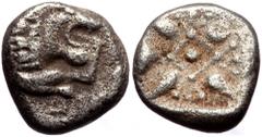 Greek Ionia, Miletos AR diobol (Silver, 1,08g, 9mm) Late 6th-early 5th century BC. Ionia, Miletos AR diobol (Silver, 1,08g, 9mm) Late 6th-early 5th century BC. Obv: Forepart of lion right, head revert