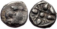 Greek Ionia, Miletos AR Diobol (Silver, 0,91g, 9mm) Late 6th-early 5th century BC Ionia, Miletos AR Diobol (Silver, 0,91g, 9mm) Late 6th-early 5th century BC Obv: Forepart of lion right, head reverted