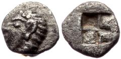 Greek Ionia, Phokaia AR Tetartemorion (Silver 0,17g 5mm) late 6th Century BC. Ionia, Phokaia AR Tetartemorion (Silver 0,17g 5mm) late 6th Century BC. Obv: Archaic female head left. Rev: Incuse square 