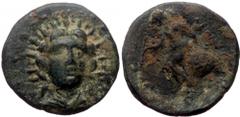 Greek Lycia, Telmessos, AE dichalkon (Bronze, 16,1 mm, 2,48 g), late 3rd-190/89 BC. Lycia, Telmessos, AE dichalkon (Bronze, 16,1 mm, 2,48 g), late 3rd-190/89 BC. Obv: Draped bust of Helios facing. Rev