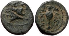Greek Lydia, Sardes, AE (bronze, 2,55 g, 15 mm) 2nd-1st cent. BC Lydia, Sardes, AE (bronze, 2,55 g, 15 mm) 2nd-1st cent. BC Obv: Head of Herakles to right, wearing lion skin headdress Rev: ΣAPΔI-ANΩN 