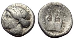 Greek Ionia, Kolophin AR Diobol (Silver, 1.00g, 11mm) ca 375-360 BC Ionia, Kolophin AR Diobol (Silver, 1.00g, 11mm) ca 375-360 BC Obv: Head of Apollo l., Rev. Lyre. Ref: SNG Copenhagen 142. Year: 375-