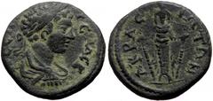 Roman Provincial Lydia, Akrasos, Geta as caesar (197-209), AE (Bronze, 19,2 mm, 3,99 g). Lydia, Akrasos, Geta as caesar (197-209), AE (Bronze, 19,2 mm, 3,99 g). Obv: [Π] CЄ[ΠTI] - ΓЄTAC K, laureate, d