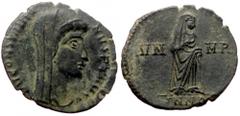 Roman Imperial Divus Constantine I (Died 337) Æ nummus (Bronze, 15mm, 1.04g) Nicomedia, under Constantius II and Constans, 347-348. Divus Constantine I (Died 337) Æ nummus (Bronze, 15mm, 1.04g) Nicome