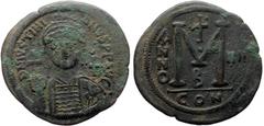 Byzantine Justinian I (527-565) AE42 Follis (Bronze, 21.47g, 42mm) Constantinople. Dated RY 12 (538/9). Justinian I (527-565) AE42 Follis (Bronze, 21.47g, 42mm) Constantinople. Dated RY 12 (538/9). Ob