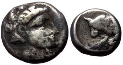 Greek Satraps of Caria, Hekatomnos, (ca. 392-376 BC) AR diobol (Silver, 1.21g, 10mm) Satraps of Caria, Hekatomnos, (ca. 392-376 BC) AR diobol (Silver, 1.21g, 10mm) Obv: Laureate head of Apollo right R
