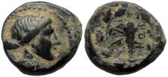 Greek Lydia, Sardes, AE (bronze, 3,89 g, 13 mm) 133-1 BC Lydia, Sardes, AE (bronze, 3,89 g, 13 mm) 133-1 BC Obv: Laureate head of Apollo right Rev: ΣAΡΔIANΩN, club, monogram, all within oak wreath Ref