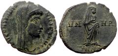 Roman Imperial Divus Constantine I (Died 337) Æ nummus (Bronze, 15mm, 1.04g) Nicomedia, under Constantius II and Constans, 347-348. Divus Constantine I (Died 337) Æ nummus (Bronze, 15mm, 1.04g) Nicome