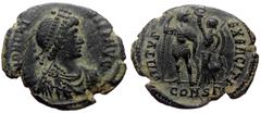 Roman Imperial Honorius (393-423) AE nummus (Bronze, 18mm, 2.50g) Constantinople, 395-402. Honorius (393-423) AE nummus (Bronze, 18mm, 2.50g) Constantinople, 395-402. Obv: D N HONORIVS P F AVG, diadem
