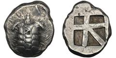 Greek ÉGINE Statère, environ 457-350 avant J.C., AG 12.39 g. Avers : Tortue de mer, tête de profil, avec collier fin et rangée de points sur le dos. Revers : Equerre incuse à motif moulin-voile. Ref :