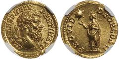 Ancient coins Pertinax 192-193 Aureus, Rome 123, AU 7.20 g. Avers : IMP CAES P HELV - PERTIN AVG. Tête laurée à droite. Revers : PROVID - DEOR COS II. Allégorie féminine à gauche, le bras droit levé v