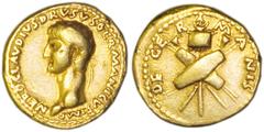 Claudius for Nero Claudius Drusus 41-54AD - Aureus, 41-45 AD, AV 7,63g. NERO CLAVDIVS DRVSVS GERMANICVS IMP head of Nero Claudius Drusus laureate r. R/. DE GERMANIS Vexillum between two shield for spe