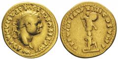 Titus 79-81 Aureus, Rome, 79, AU 7.08g. Avers : IMP TITVS CAES VESPASIAN AVG P M tête lauré́e de Titus à droite. Revers : TRP VIIII IMP XIIII COSVII PP Trophée aux pieds duquel se trouve un captif 