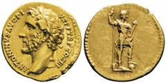 Antoninus Pius 138-161 Aureus, Rome, 140-143, AU 6.95g. Avers : ANTONINVS AVG PIVS P P TR P COS III Tête lauré́e d'Antoninus Pius à gauche. Revers : Antonin le Pieux debout à droite, posant le pied 