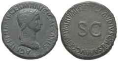 Claudius, 41 - 54 pour Agrippina (femme de Claudius et mère de Nero) Sestertius, Rome, 42-43, AE 28.2 g Avers : AGRIPPINA M F GERMANICI CAESARIS Buste drapé à droite Revers : TI CLAVDIVS CAESAR AVG GE