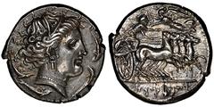 Greek coins GRECQUES Sicile Tetradrachme, Siculo-Punic, 350-300 avant J.C., AG 17.13 g. Avers : Tête de Tanit-Perséphone à droite, portant une couronne de feuilles de céréales, une boucle d'oreille à 