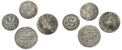World Coins - N to Z Poland, Sigismund II Augustus (1), 1548-1572, Sigismund III Vasa (3), 1587-1632. Lot of 4 coins comprising 1/2 Groat, 1547, Vilnius mint, 1.07g (Kopicki 3239); Solidus (Schilling)