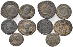 RÖMISCHE MÜNZEN RÖMISCHES REICH, Maximinus II., 309-313, AE Follis, Cyzicus. Belorb. Kopf r. Rs.Genius l. opfernd, GENIO AVGVSTI. 5,27g. DAZU:LICINIVS II., Caes., 317-324, AE Follis, Antiochia. Beh. B