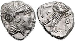 GRIECHISCHE MÜNZEN GRIECHENLAND, ATTIKA / Stadt Athen, AR Tetradrachme (380-250 v.Chr.). Kopf der Athena. Rs.Eule mit Olivenzweig und Mondsichel im quadratum incusum. 17,11g. vz/ss Sear 2526