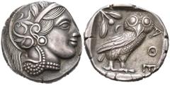 GRIECHISCHE MÜNZEN GRIECHENLAND, ATTIKA / Stadt Athen, AR Tetradrachme (5.Jh.v.Chr.). Kopf der Athena. Rs.Eule mit Olivenzweig und Mondsichel im quadratum incusum. Moderne Nachprägung. 16,33g. Copy/Re