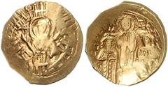 BYZANTINISCHE MÜNZEN BYZANTINISCHES REICH, Andronicus II. und Michael IX., 1295-1320, AV Hyperpyron, Konstantinopel. Büste der Jungfrau Maria in Stadtmauern. Rs.Andronicus und Michael knien seitlich v