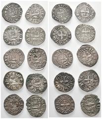 ALTORIENTALISCHE MÜNZEN KREUZFAHRER, FÜRSTENTUM ACHAJA, Isabella von Villehardovin, 1297-1301, AR Denar o.J. Burg. Rs.Kreuz (2x). DAZU:Philipp II. v. Tarent, 1307-1313, AR Denar o.J.; Philipp I. von S