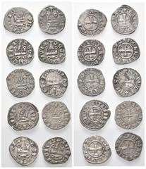 ALTORIENTALISCHE MÜNZEN KREUZFAHRER, FÜRSTENTUM ACHAJA, Isabella von Villehardovin, 1297-1301, AR Denar o.J. Burg. Rs.Kreuz (2x). DAZU:Philipp II. v. Tarent, 1307-1313, AR Denar o.J. (2x); HERZOGTUM A