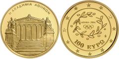 GRIECHENLAND, Republik, seit 1973 100 Euro 2004. Olympiade Athen 2004. Akademie v. Athen. 10g. KM 207, GOLD, PP in Kapsel