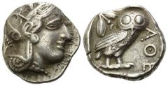 GRIECHENLAND, ATTIKA / Stadt Athen, AR Tetradrachme (5. Jh.v.Chr.). Kopf der Athena. Rs.Eule mit Olivenzweig und Mondsichel im Quadratum Incusum. Sear 2521. ss