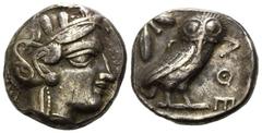 ATTIKA/Athen, AR Tetradrachme (5. Jh.v.Chr.). Kopf der Athena. Rs.Eule mit Olivenzweig undMondsichel im quadratum incusum. Sear 2521,. ss