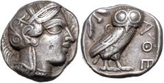 GRIECHENLAND, ATTIKA / Stadt Athen, AR Tetradrachme (5. Jh.v.Chr.). Kopf der Athena. Rs.Eule mit Olivenzweig undMondsichel im Quadratum Incusum. 17,11g. Sear 2521, ss-vz