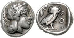 GRIECHENLAND ATTIKA / Stadt Athen, AR Drachme (449-413v.Chr.). Kopf der Athena. Rs.Eule mit Olivenzweig im Quadratum Incusum. 4,16g. Sear 2527, BMC 11.74, ss.