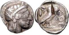 GRIECHENLAND, ATTIKA / Stadt Athen, AR Tetradrachme (455-449 v.Chr.). Kopf der Athena. Rs. Eule mit Olivenzweig und Mondsichel im Quadratum Incusum, Testcut. 16,63g. Sear 2521. f.ss.