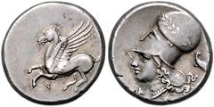 GREEK COINS GRIECHENLAND, KORINTH / Stadt Korinth, AR Stater (338-300 v.Chr.). Pegasos l. Rs.Athenakopf l., AP, i.F. r. Adler. 8,64g. BMC 12.26.258,