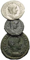 ROMAN COINS RÖMISCHES REICH, Gordian III., 238-244, AR Antoninian, Rom. Büste r. mit Strahlenkrone. Rs.Providentia mit Globus und Zepter. DAZU: AE 31, AN .I. =239, Moesia Superior, Stadt Viminacium. B