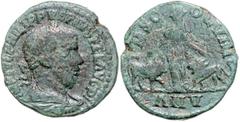 ROMAN COINS RÖMISCHES REICH, Philipp I., 244-249, AE 28, AN V =244, Moesia Superior, Stadt Viminacium. Belorb. Büste r. Rs.Moesia zwischen Stier und Löwe. Hier mit dem Gesicht des Pupienus. 14,46g. SN