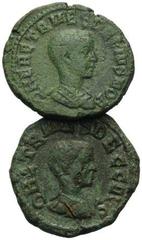 ROMAN COINS RÖMISCHES REICH, Herennius Etruscus als Caesar, 250-251, AE 26, AN XII =250, Moesia Superior, Stadt Viminacium. Büste r. Rs.Moesia zwischen Stier und Löwe. (2x Stück, davon 1x mit Kratzer)