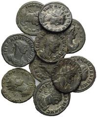ROMAN COINS RÖMISCHES REICH, Aurelian, 270-275, AE Antoninian, IN. Büste mit Strahlenkrone. Rs.Kaiser und Concordia beim Handschlag. DAZU: gleiche S*; Rs.XII, Jupiter reicht Kaiser Globus; gleiche *P 