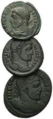 ROMAN COINS RÖMISCHES REICH, Constantin I. der Große, 307-337, AE Follis. Belorb. Gep. Büste m. Helm l. Rs.2 Victorien m. Schild. 2,78g. DAZU:AE Follis, Gep. Büste m. Lorbeerkr. r. Rs.Legionsadler zw.