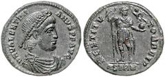 ROMAN COINS RÖMISCHES REICH, Valentinian I., 364-378, AE Centenionalis, Sirmium. Diad. Büste r. Rs.Kaiser mit Labarum und Victoria r. 3,24g. RIC 6, f.vz