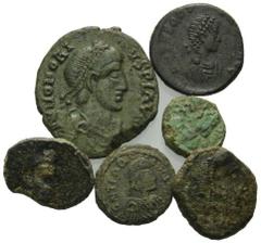 ROMAN COINS RÖMISCHES REICH, Theodosius II., 402-450, AE 4. Belorb. Büste r. Rs.Monogramm (4x). DAZU: gleiche Rs.VOT X MVLT XX; Honorius, AE 1/2 Cent. AQP. Belorb. Büste r. Rs.Victoria mit Tropaeum zi
