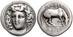 GREEK COINS * GRIECHENLAND, THESSALIEN / Stadt Larissa, AR Drachme (350-325 v.Chr.). Kopf der Nymphe Larissa halblinks. Rs.Pferd grast rechts, linkes Vorderbein angehoben. 5,76g. SNG Cop.122, Sear 212