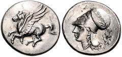 GREEK COINS GRIECHENLAND, KORINTH / Stadt Korinth, AR Stater (vor 315 v.Chr.). Pegasos l. Rs. Athenakopf mit korinth. Helm l., Beiz. Aegis. 8,07g. BMC 12.26.253, SNG Cop.71, ss-vz