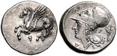 GREEK COINS GRIECHENLAND, KORINTH / Stadt Korinth, AR Stater (315-310 v.Chr.). Pegasos r. Rs.Athenakopf mit korinth. Helm l., Beiz. Athena Nikephoros. 8,5g. BMC 12.34.309, SNG Cop.96, Rs.l.korr. oder 