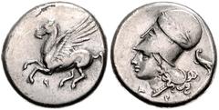 GREEK COINS GRIECHENLAND, KORINTH / Stadt Korinth, AR Stater (338-300 v.Chr.). Pegasos l. Rs.Athenakopf mit korinth. Helm l., Beiz. Adler. 8,20g. BMC 12.26.258, SNG Cop.73,