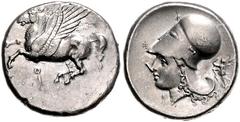 GREEK COINS GRIECHENLAND, KORINTH / Stadt Korinth, AR Stater (338 v.Chr.). Pegasos l. Rs.Athenakopf mit korinth. Helm l., Beiz. Nike, Kopfbinde vor sich tragend. 8,27g. BMC 12.40.350, SNG Cop.110, f.v