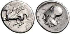 GREEK COINS GRIECHENLAND, KORINTH / Stadt Korinth, AR Stater (400-338 v.Chr.). Pegasos l. Rs.Athenakopf mit korinth. Helm l., Beiz. Palmette. 8,34g. BMC 12.15.155, SNG Cop.-, ss+/
